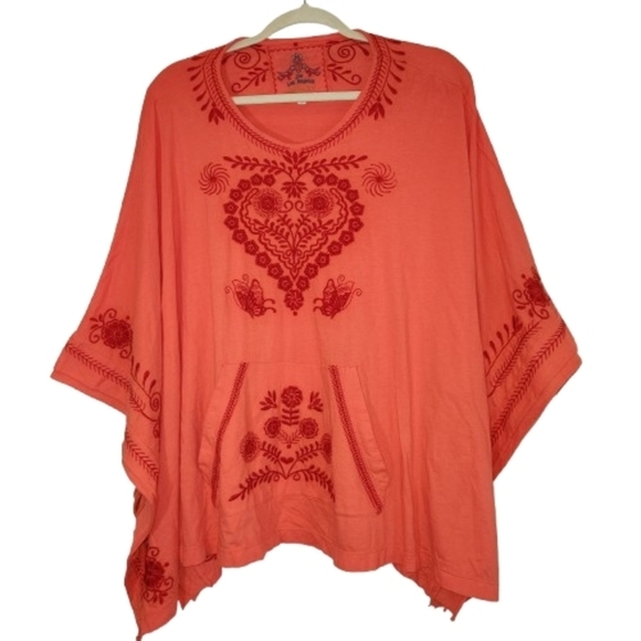 Johnny Was Sweaters - Johnny Was Embroidered Tangerine Orange Pullover Poncho Style Tunic Size S Soft